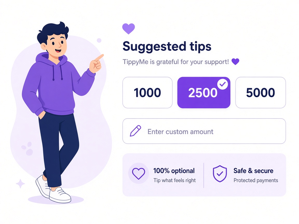 Suggested tip amount buttons and custom amount option